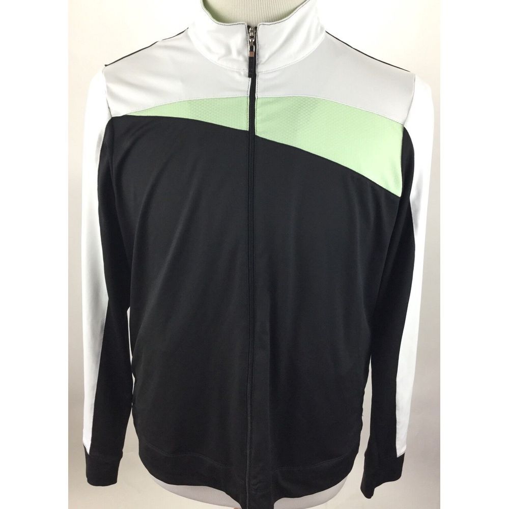 IZOD Shirt Cool FX Long Sleeve Running size XL‎ full zipper black white green